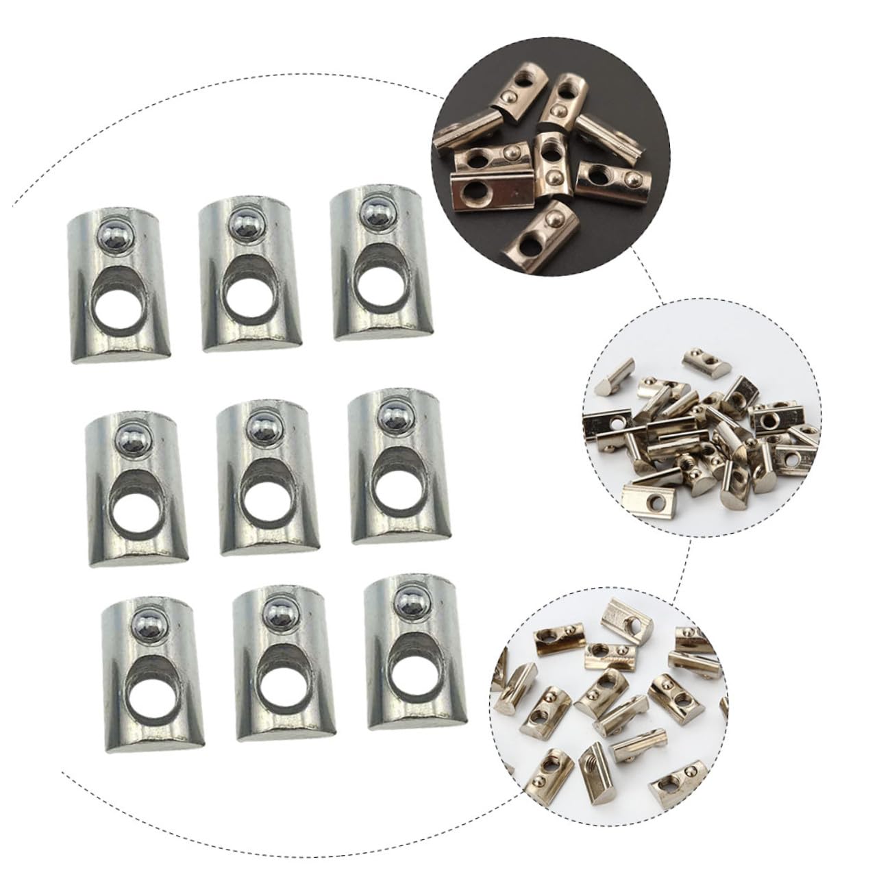 100pcs Carbon Steel T-Slot Nuts with Roll-in Spring, Nickel-Plated Elastic Metal Nuts for Aluminum Profile Extrusion, Compatible with European Standard 20-m5, Industrial Fasteners