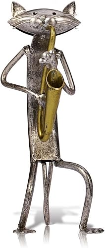 Too-arts Un saxofón que juega la escultura del metal del gato de la estatua del hierro, artesanías, 3 diseño divertido