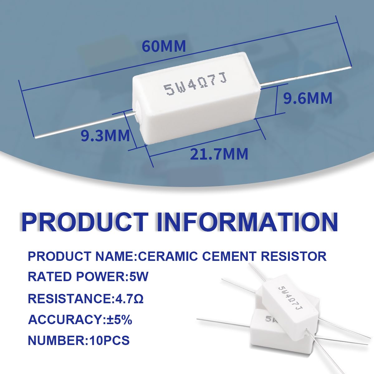 10 Pz 5W 5% Tolleranza 4.7 ohm Resistenza di cemento ceramico per progetti ed esperimenti fai da te