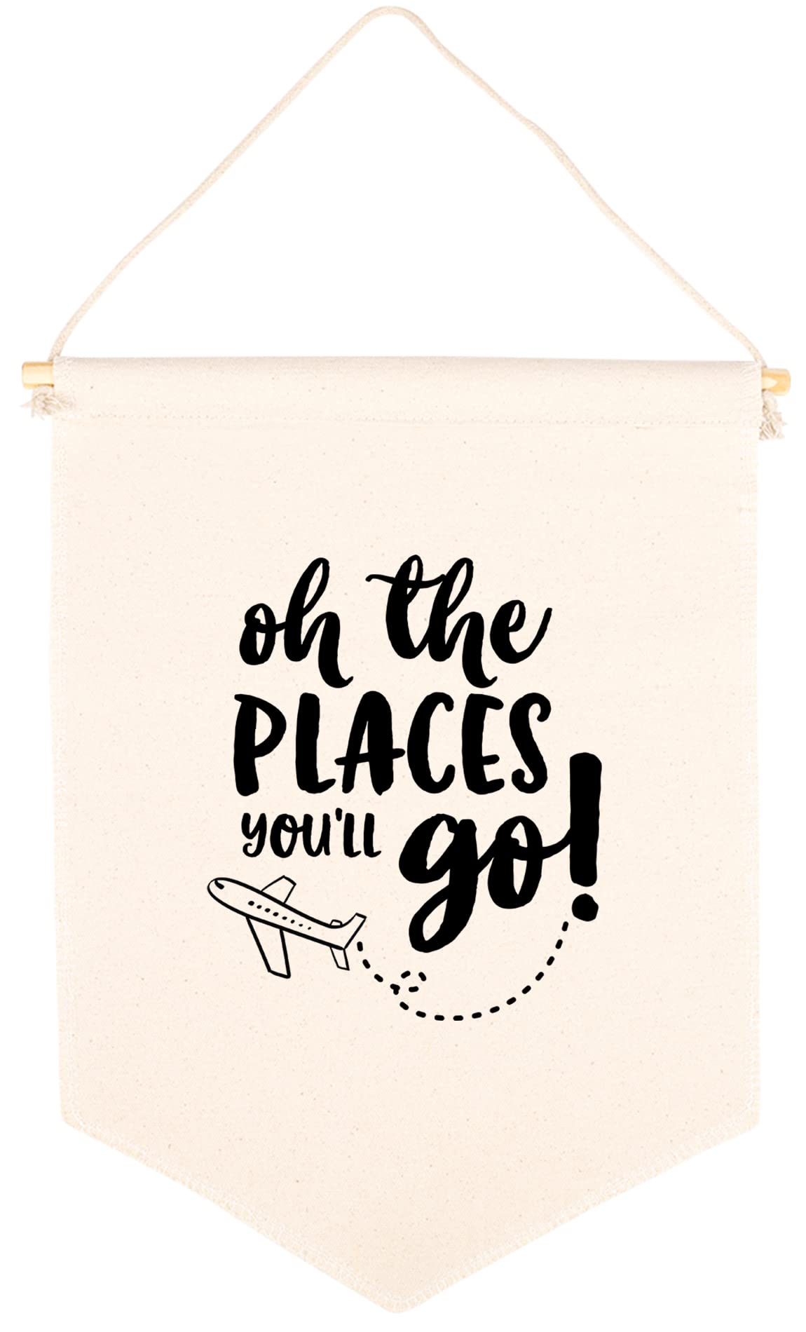 Andaz Press Hanging Banner, 'Oh The Places You'll Go' Canvas Tapestry Wall Hanging for Baby Girl, Boy, Kids Nursery Decor, Pennant Flag Wall Art, 1-Pack