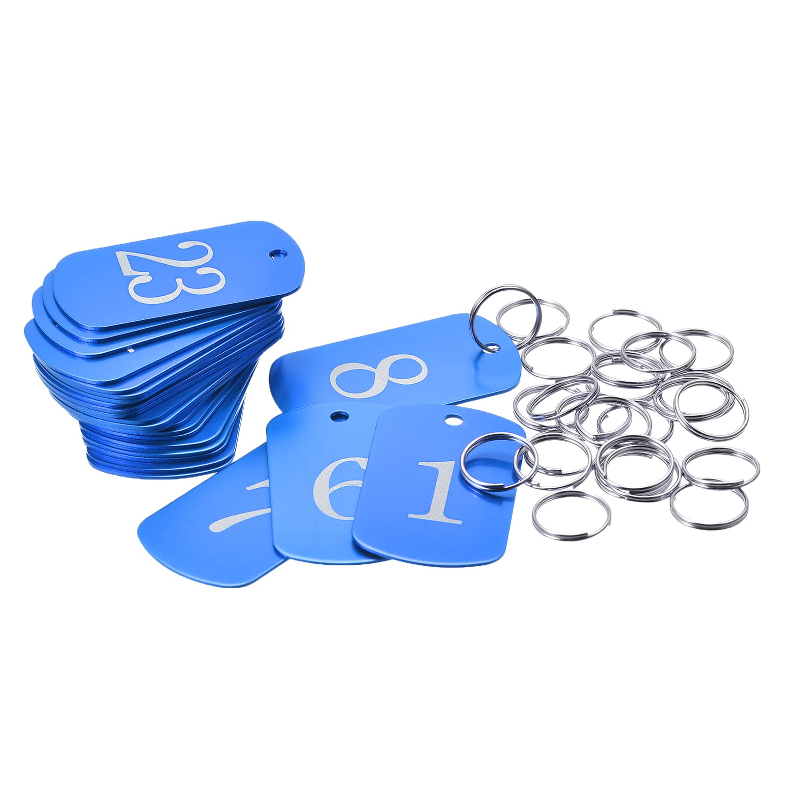 MECCANIXITY Metal Number Key Tags - Pack Of 10, Aluminum Alloy, 2x1.2 Inch, Blue, With Split Rings