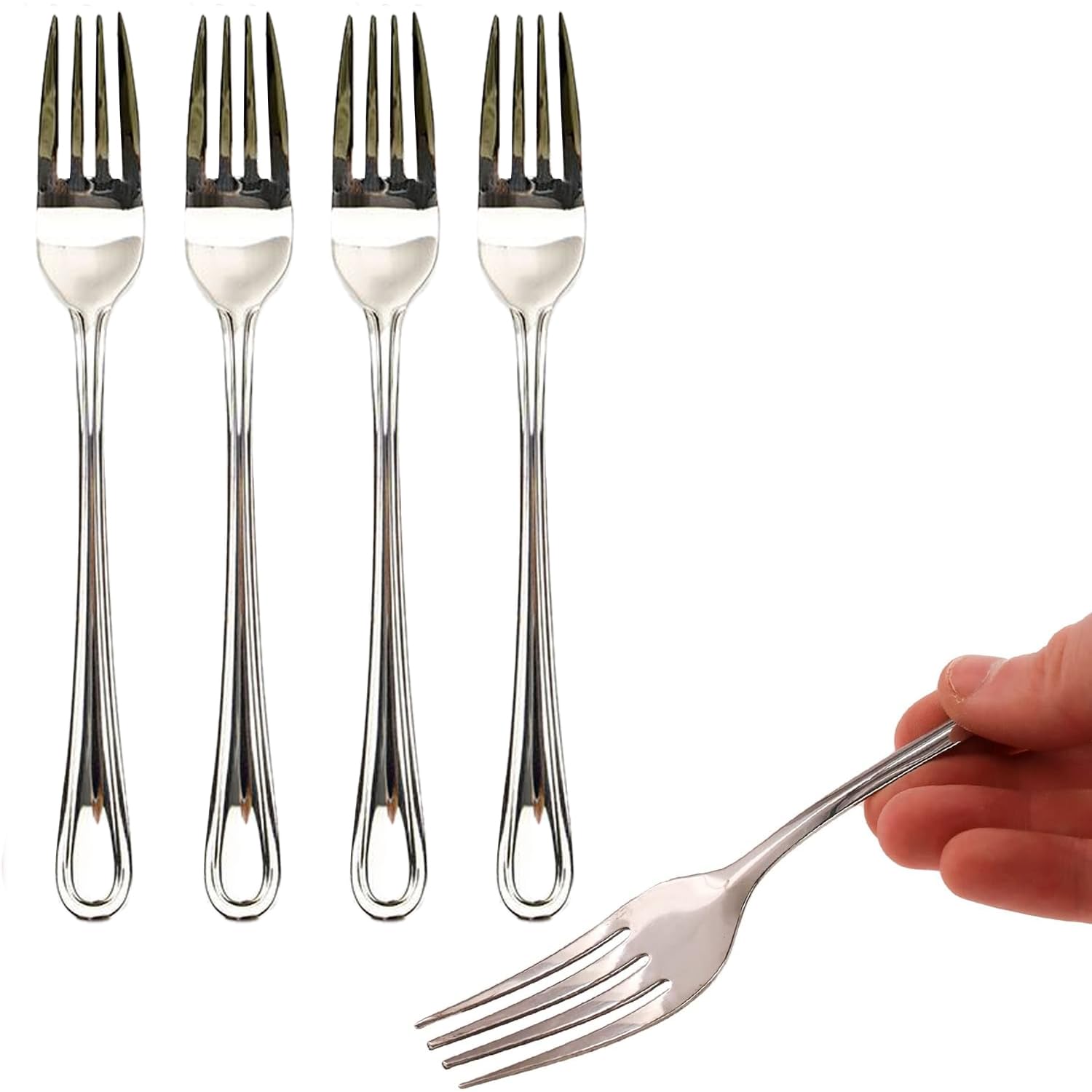 4 Stainless Steel Forks - 18cm, Dishwasher Safe, Lightweight Perfect for Dinners, Lunches, Cakes and Deserts Spoons, Silver