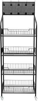 Candy Display Rack, 4-Tier Retail Display Racks Snack Bar Station, Metal Store Display Stand w/ Wheels & 10 Hooks, Home Theater Concession Snack Shelf Organizer Storage Cart For Pantry Kitchen