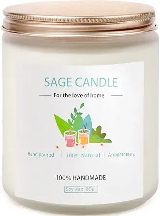 Sage Candle for Cleansing House, 8 Oz, Soy Wax, 45 Hours Burn Time, Sage Scented