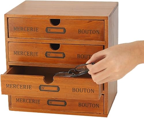 Miniatura 6 de Caja de almacenamiento de madera con cajones, organizador de escritorio portátil de madera para el hogar, oficina, mostrador, decoración de
