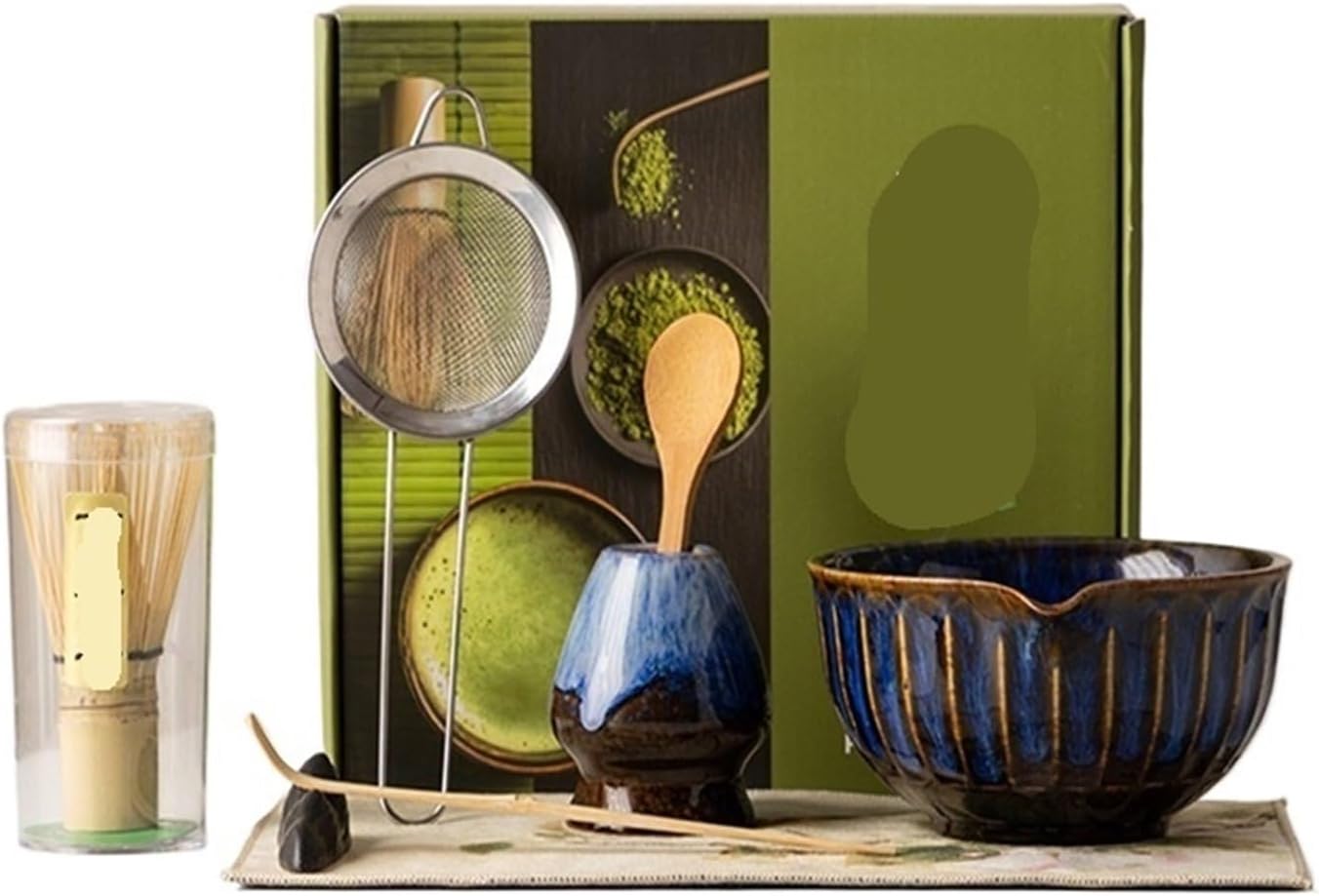 8Pcs Series Matcha Set Brush Bowl & Teaspoon For Home Tea(Blue 8pcs)