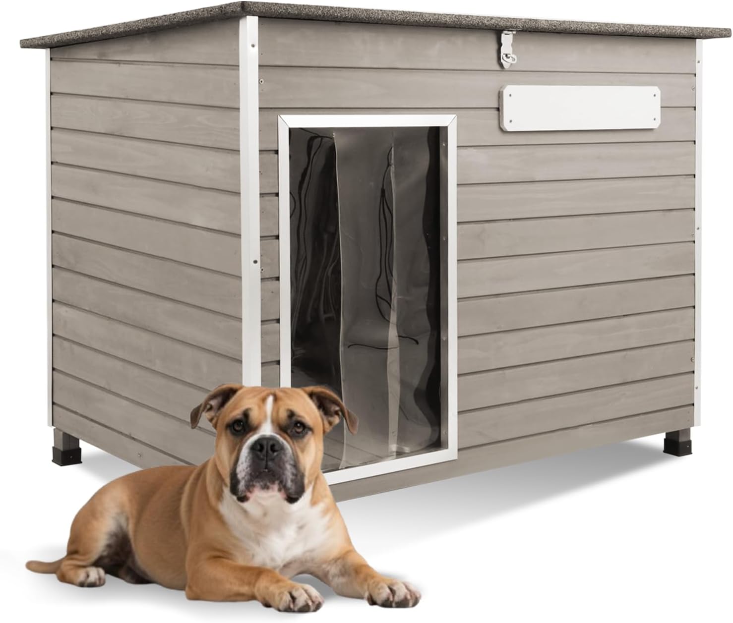 Medium Wooden Dog House Outdoor, Weatherproof Dog Houses with Adjustable Vent Windows, Alloy Chew-Resistant Frame, Removable Floor for Medium & Small Dogs (34" L x 22" W x 25" H)
