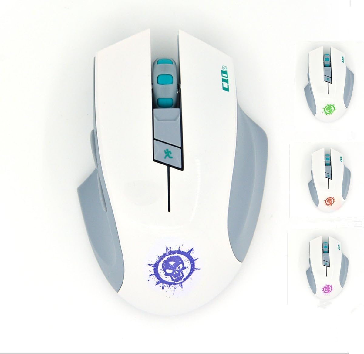 SHIRUI C10S 2.4GHz Wireless Gaming Mouse Silent Click 4 Colours LED Lights 3 Adjustable DPI Levels 7 Buttons for Windows and Mac (White)