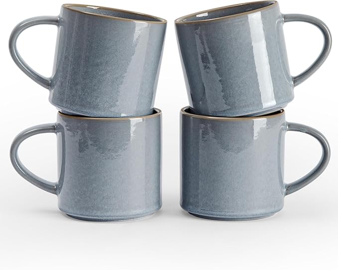 famiware Nature Coffee Mugs Set of 4, 14 oz Coffee Mug Set, Coffee Cups with Handle for Coffee, Tea, Cocoa and Milk, Microwave and Dishwasher Safe, Light Blue