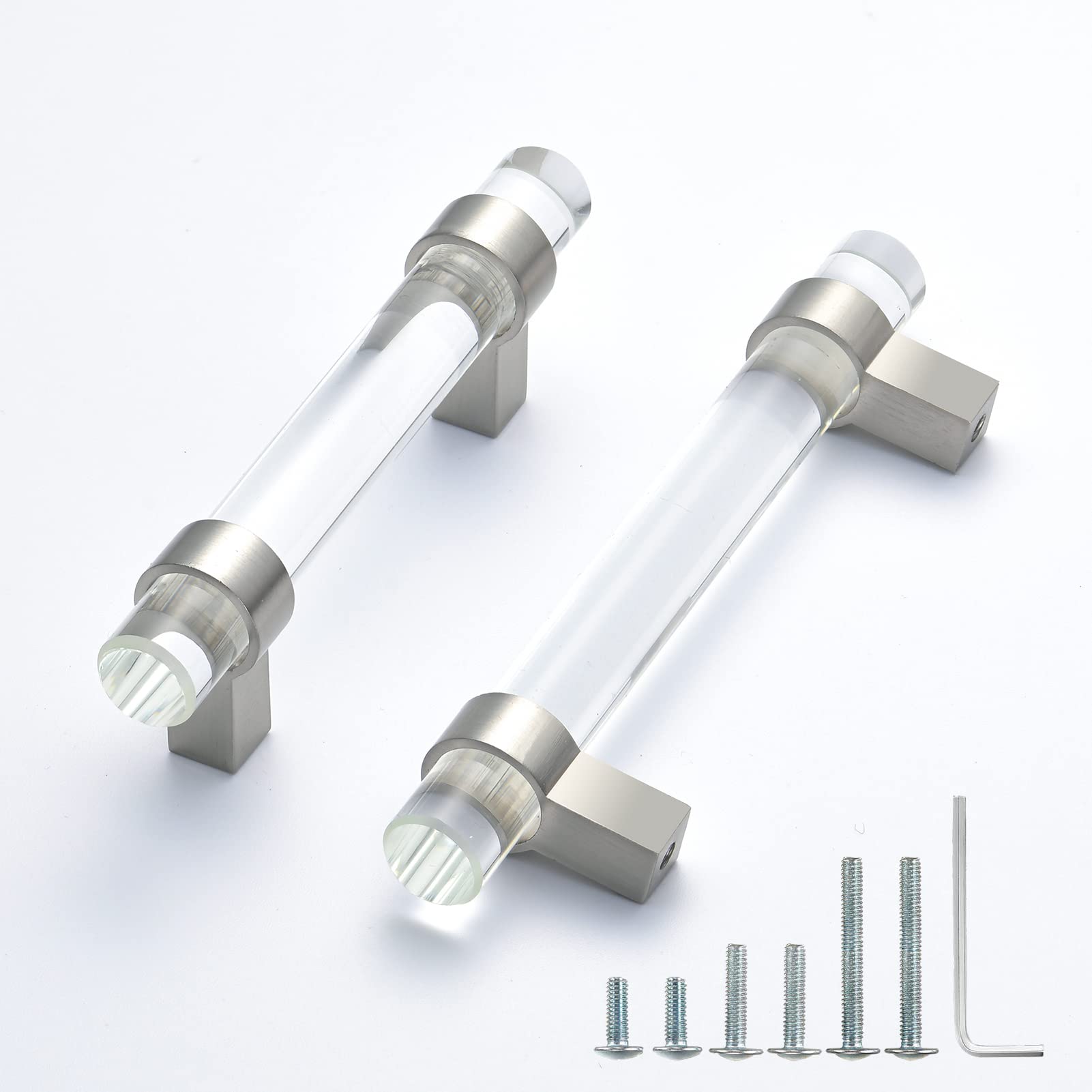 BonKuDoo 5 Pack Cabinet Handles,Adjustable Crystal Drawer Pulls 3-3/4 inch Hole Center, Kitchen Cabinet Pulls Glass Dresser Pulls, Brushed Nickel