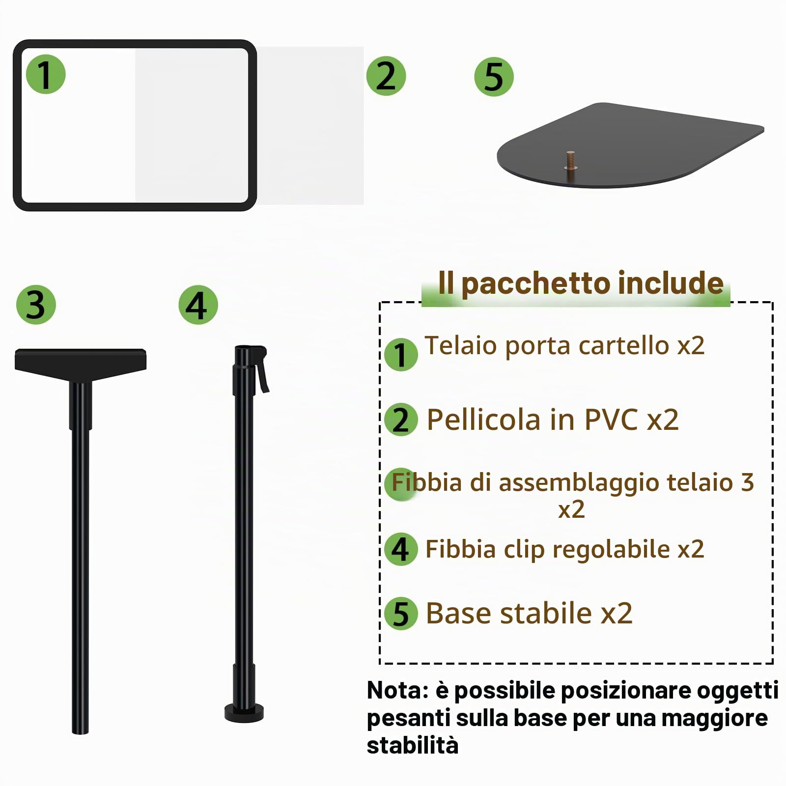 2 Confezione di supporti per poster A4 regolabili, supporto per cartelli riutilizzabile per pubblicità, menu aziendale, supporto per display per visualizzazione verticale e orizzontale