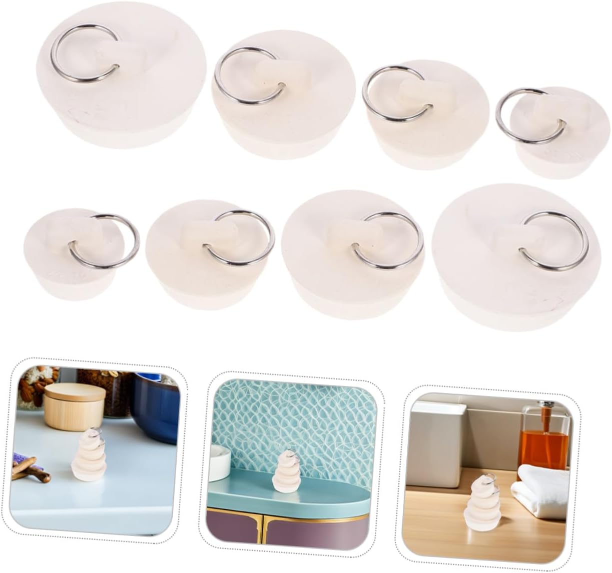 Generic 16pcs Rubber Kitchen Sink Stopper and Bathtub Drain Stoppers Set, Multi-Size Water Seal Plugs with Hanging Rings for Bathroom, Laundry, and Shower Drain Accessories
