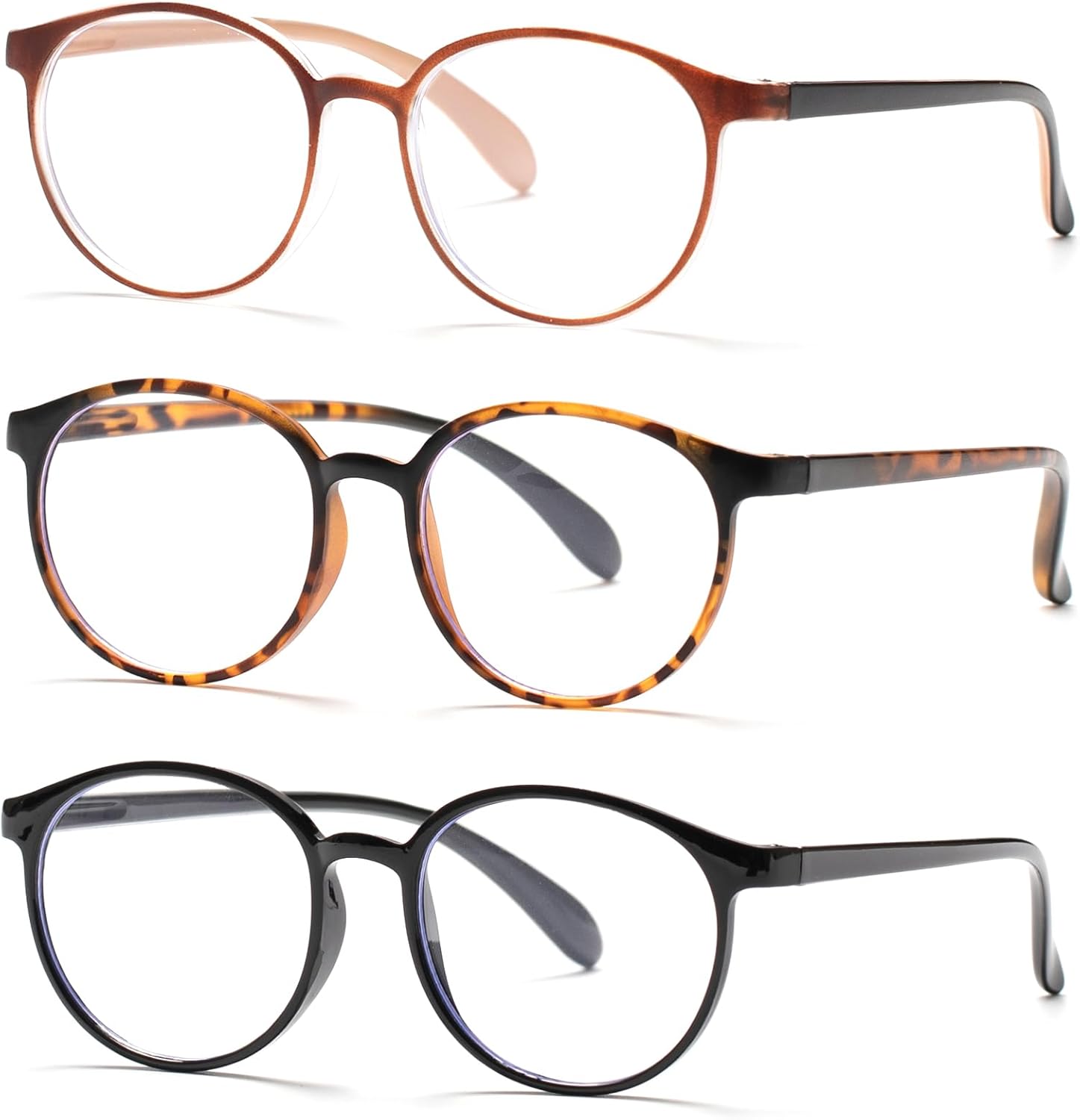 3 Pack Round Reading Glasses for Women/Men, Super Light Blue Light Blocking Readers, Retro Anti Eyestrain Eyeglasses - Image 2