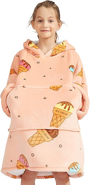Hooded Blanket Sweatshirt for Kids Oversized Blanket Hoodie for Kids Toddlers Wearable Hooded Blanket Ultra Soft Flannel Blanket Sweatshirt for Boys Girls Teenagers Kids