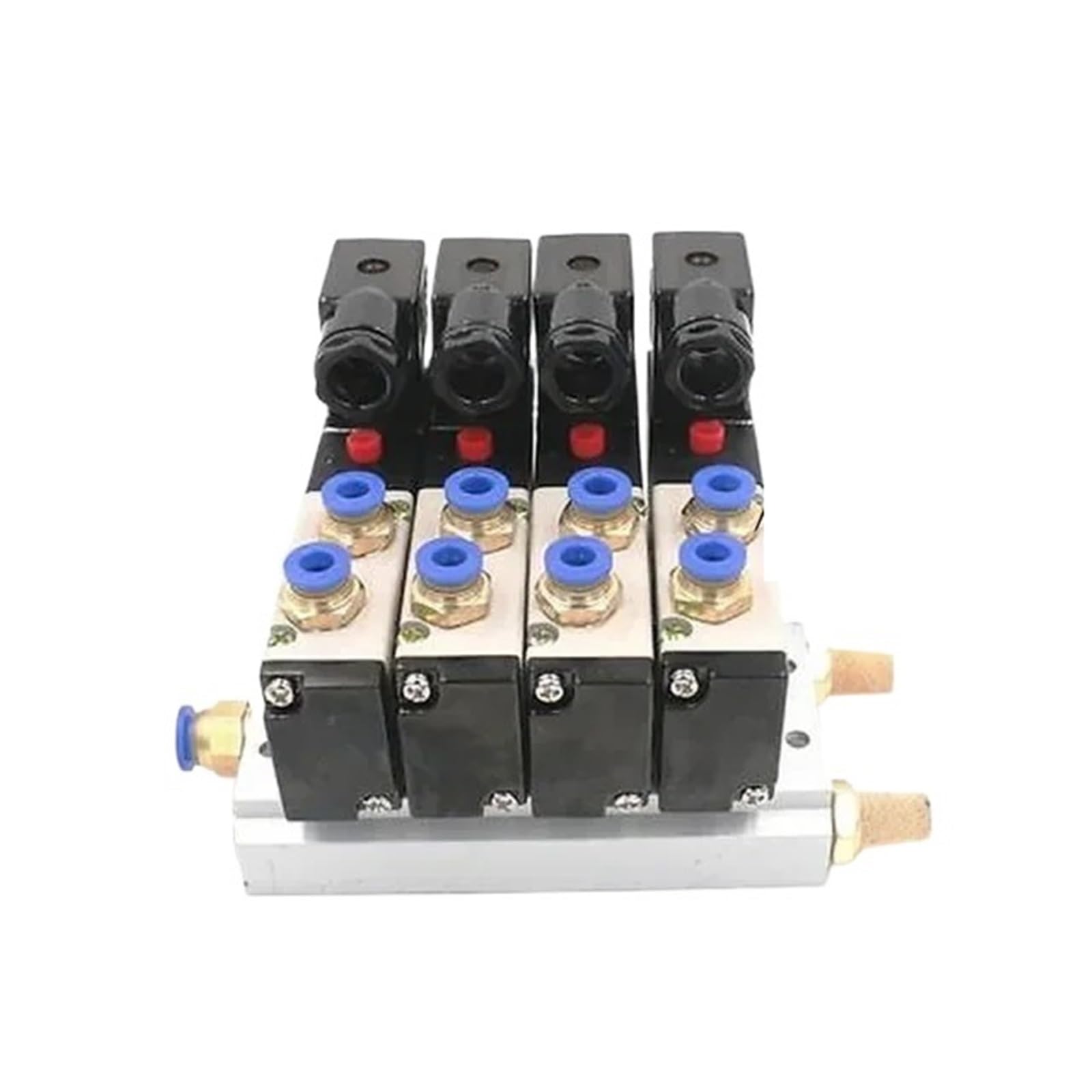 Bloque de electroválvula neumática multiusos 4V210-08 de 12/24 V CA y 110/220 V CA con silenciador y colector de base de 2/3/4/6 vías(4 Row 8mm fitting,DC24V)