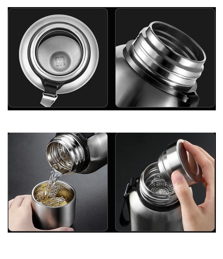 BOMEETSIA Tragbarer Edelstahl-Thermosbecher, Reiseauto-Wasserflasche mit großem Fassungsvermögen, Outdoor-Sport-Wasserflasche für Herren, Kaffeetasse, echte Farbe, 1500 ml
