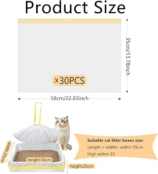 30Pcs Cat Litter Tray Liners - Cat Litter liners with Drawstring Scratch Resistant and Leak Proof Litter Bags for Medium Pet Cat Litter Box Liners(58X35CM)