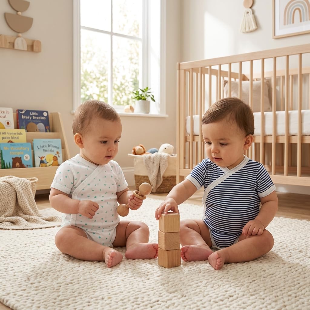 BABIDU | Set 4 Body Incrociati Neonato Manica Corta – 100% Cotone, Morbidi e Traspiranti – Corredino Nascita Unisex Bambino e Bambina, Delicati sulla Pelle, Made in Europe