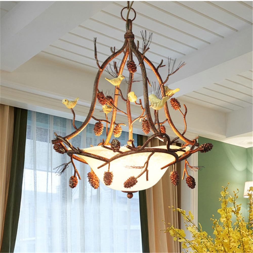 SXWNBIFH American Retro Chandelier Personality Creative Living Room Restaurant Bedroom Clothing Store Cafe Bar Log Cabin Pendant Light (A D52CM)