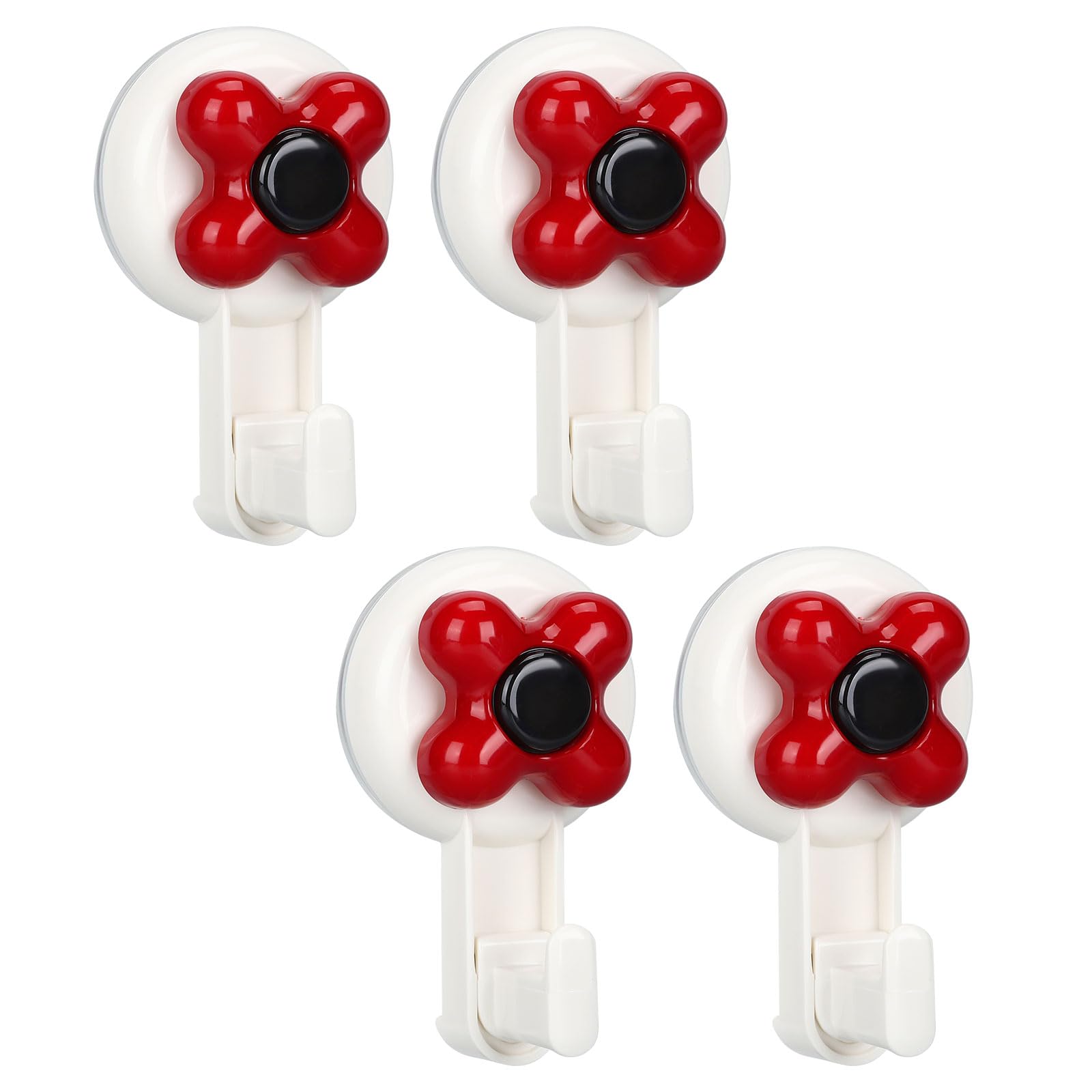 Jydesicr Suction Cup Hooks，Reusable Suction Shower Hook Waterproof Powerful Vacuum Suction Hanger for Towel Bathrobe Loofah Bathroom Kitchen Wreath Hook Storage Hooks(4 Pack) (red)