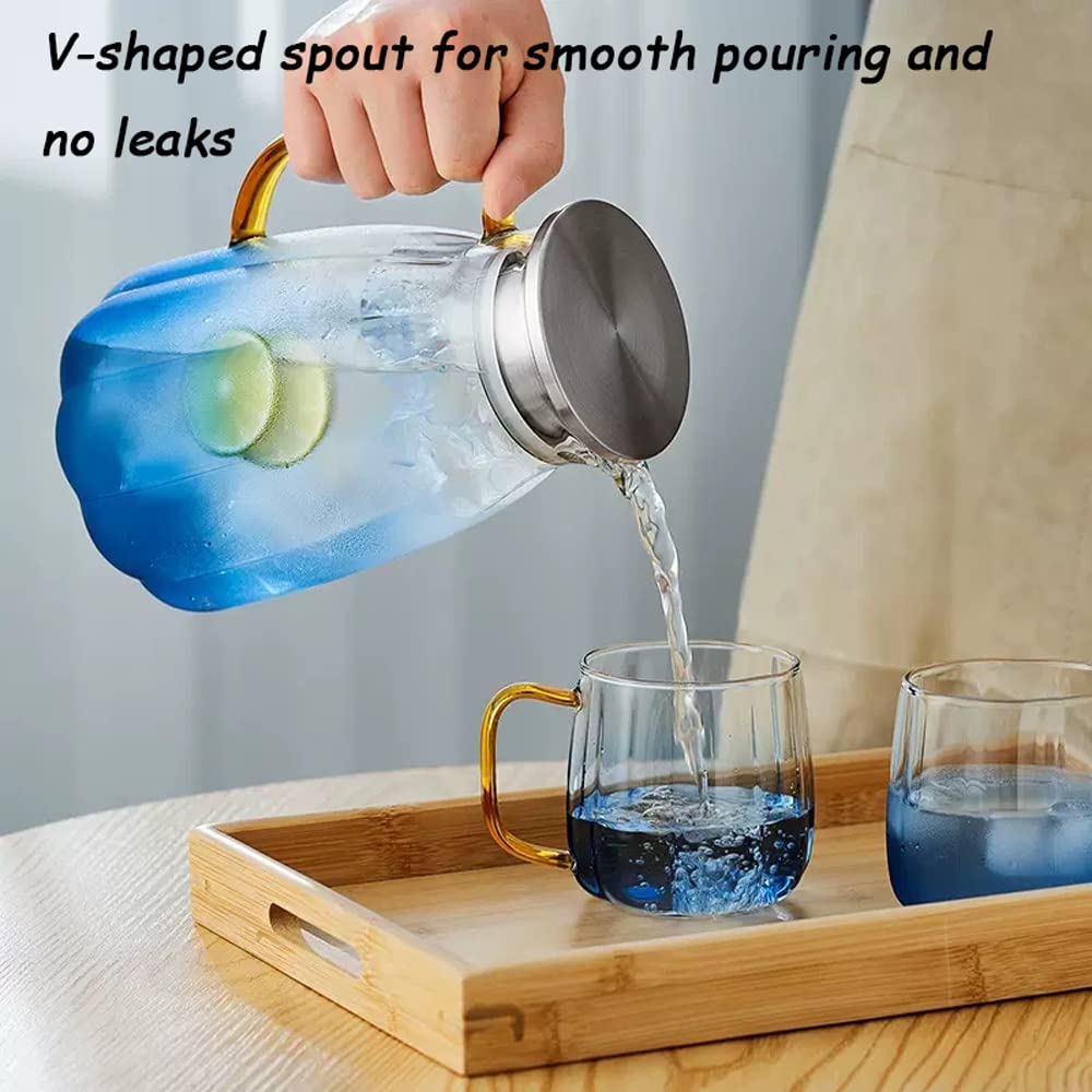 Nff Jarra De Cristal, Jarra De Agua De Cristal De 1,75 L con Tapa, Jarra De Cristal Resistente Al Calor Azul Degradado Apta For Zumo, Té, Leche, Café (Color : Gradient Blue)