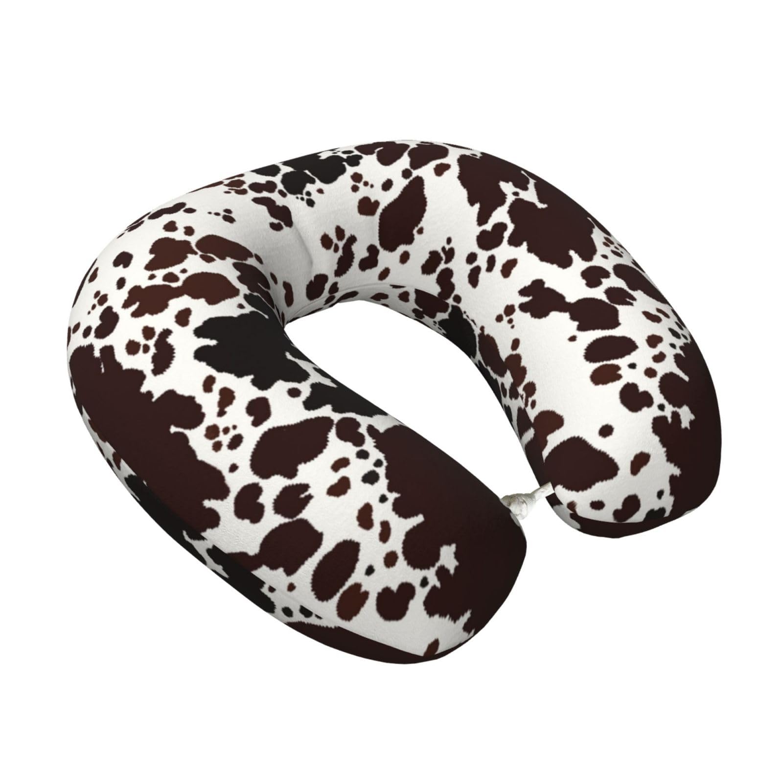 LKYMOH Brown Spots Cow Skin, Travel Neck Pillow U-Shaped Memory Neck Support Soft Comfortable With Washable Cover For Airplane Car Traveling and Office