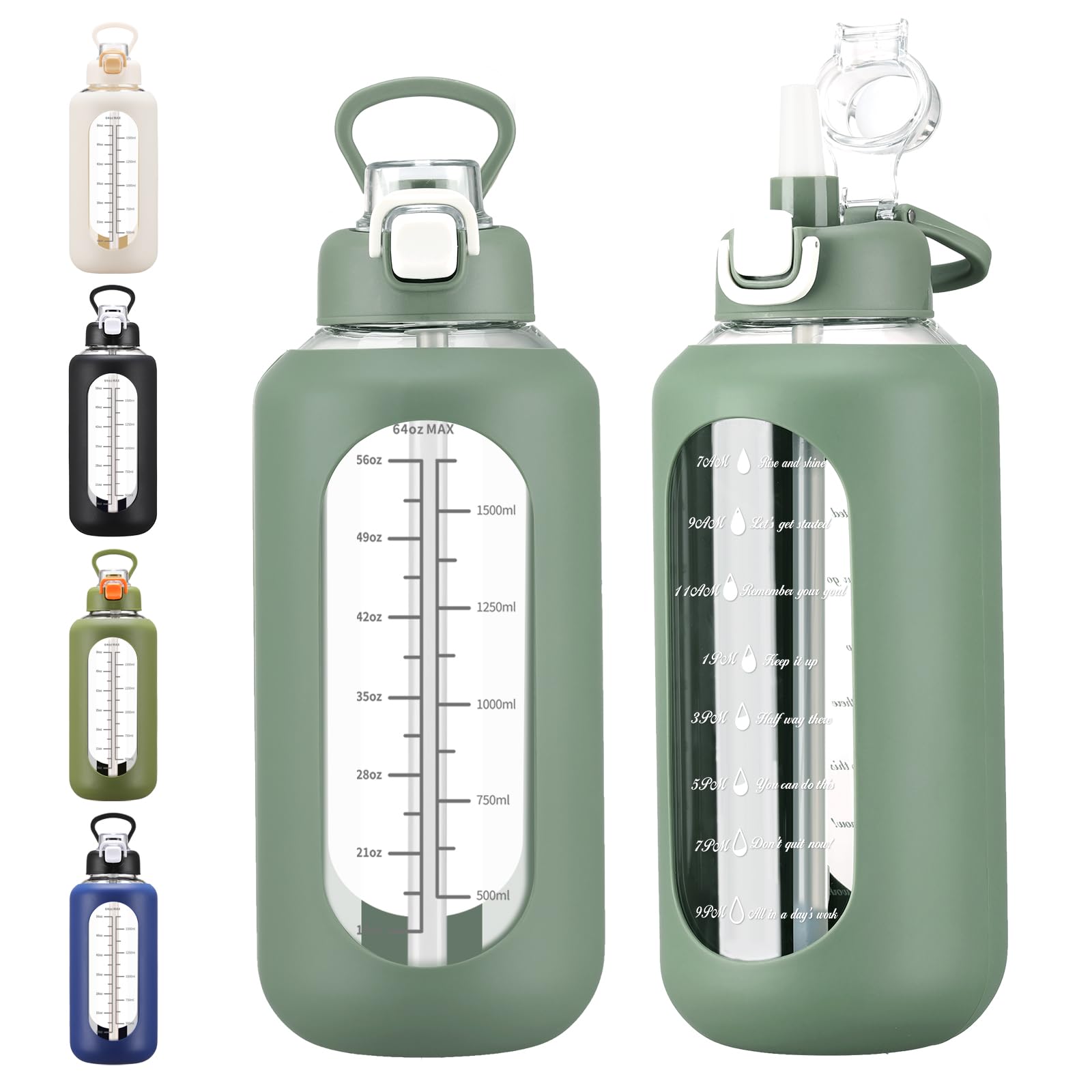 Bouteille d'eau en verre de 1,8 l chunmo au design épuré avec manchon silicone