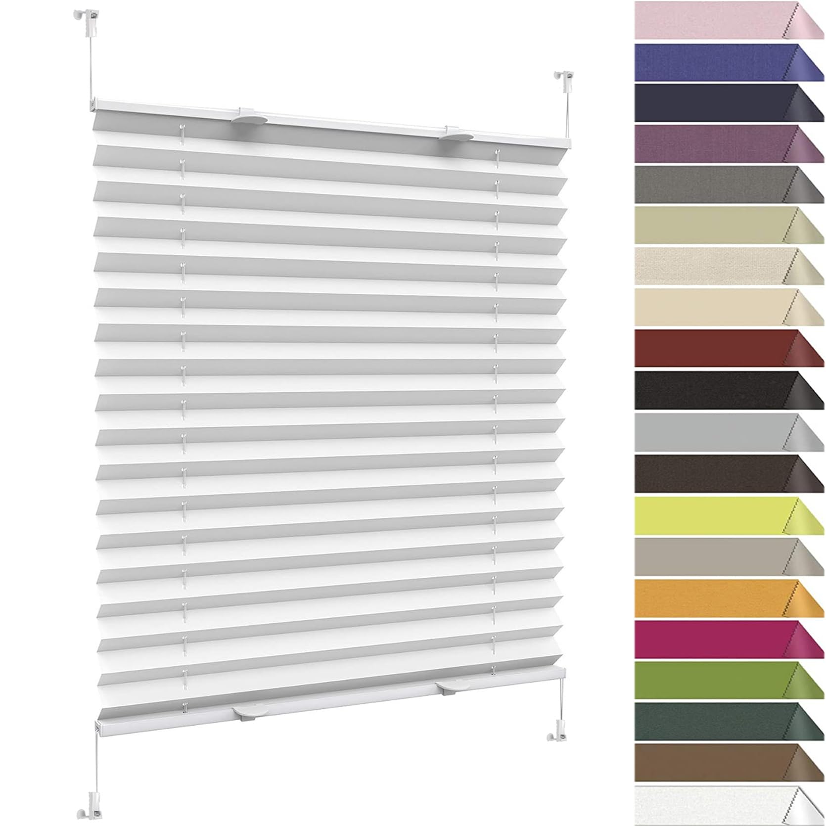 Temporary Shade Blinds No Drill Blinds 20 x 225 cm (W x H), No Tool No Drill Shades Top-Down Bottom-Up, Temporary Blinds Pleated Shades, Blackout Cellular Shades, for Window Door, White
