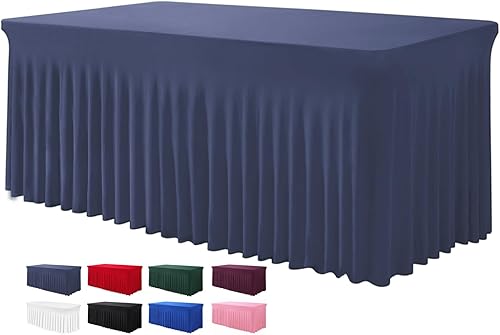 Faldas de mesa para mesas rectangulares de 8 pies, color azul marino, de una sola pieza, para mesas rectangulares de 8 pies, resistentes a las