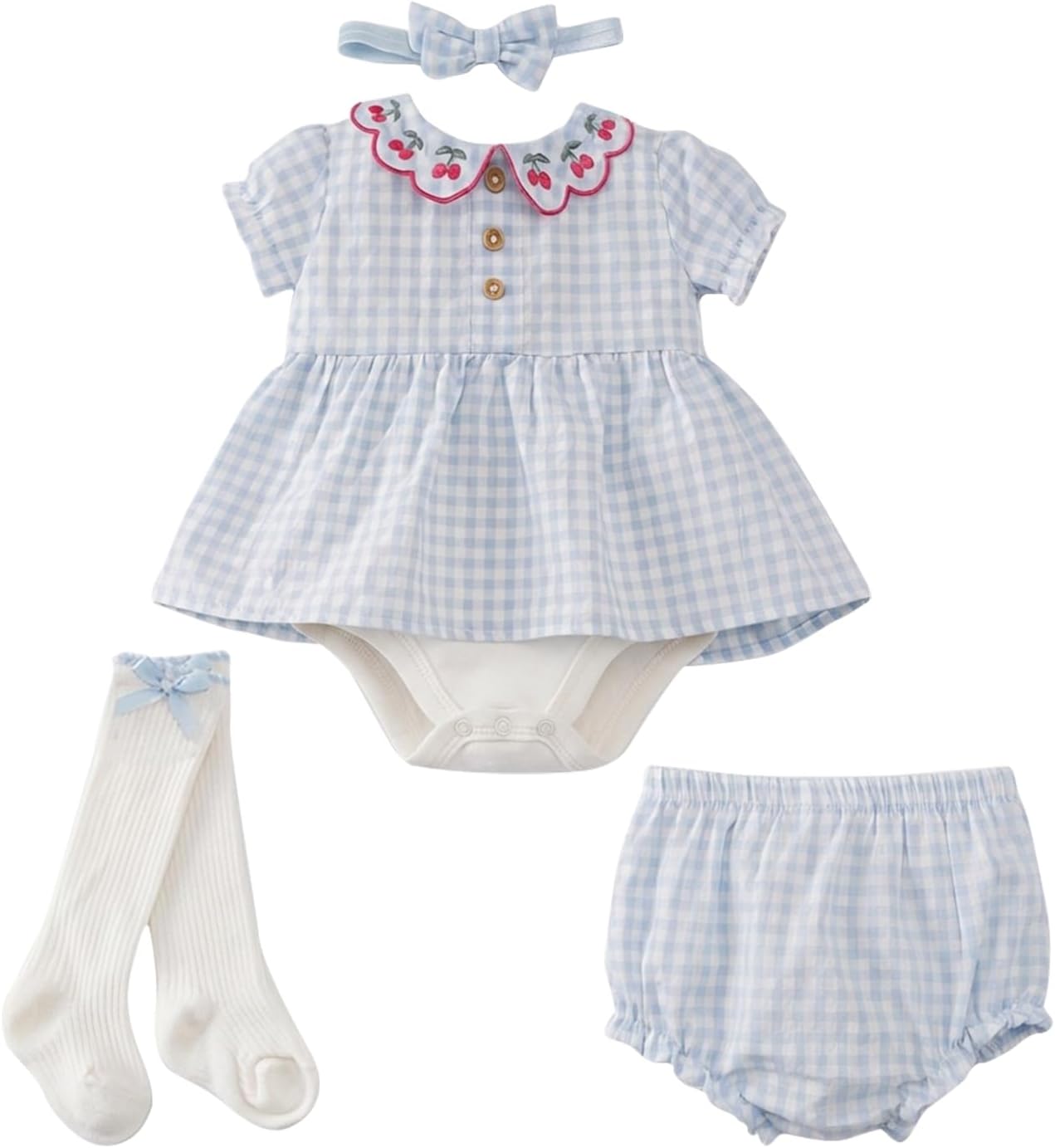 Baby Girl Bodysuit Dress Baby Girl Summer Outfits Dress Romper Floral Bloomer Shorts Socks and Headband