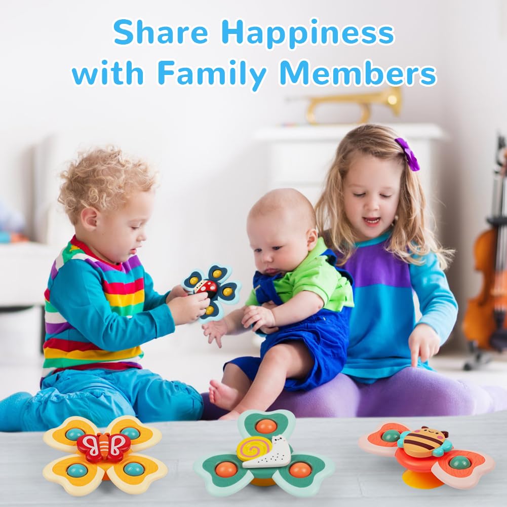 Vicloon Giocattolo a Ventosa per Bambini, 4pcs Giocattoli Sensoriali per Vasca da Bagno, Animali Colorati Spinning Top per Il Bagnetto per Bambini, Sollievo dall'Ansia Regali (Insetto)
