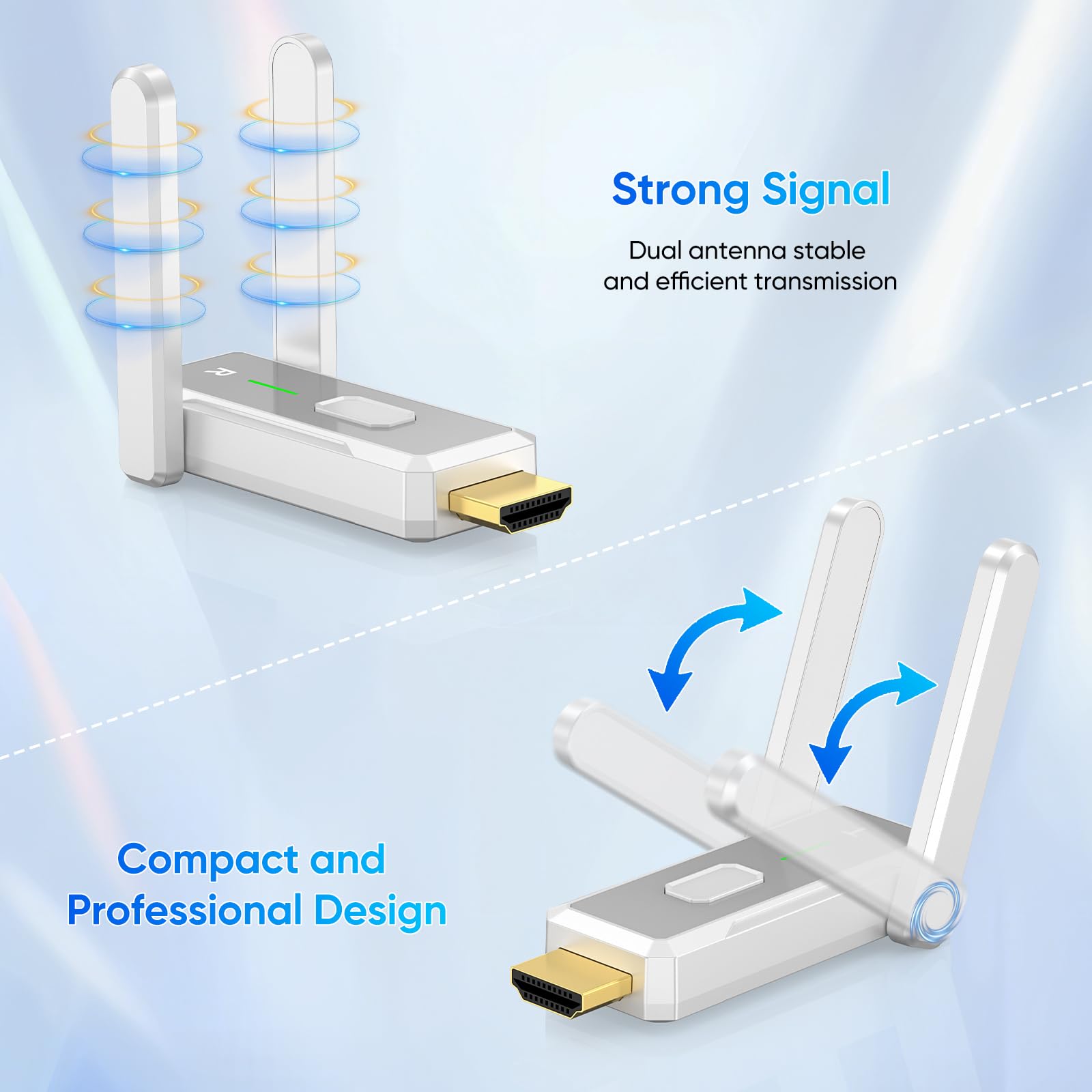 Trasmettitore HDMI Wireless e 2 Ricevitori, Portata 150m HDMI Wireless, 1080P@60Hz Doppia Banda 2.4G/5G per Streaming, Conferenze da PC a TV/Monitor/Proiettori, Plug and Play