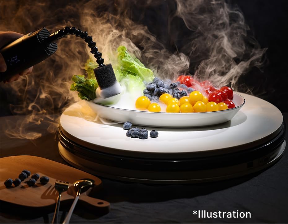 Illustration of ULANZI portable fog machine used for special effects in food photography