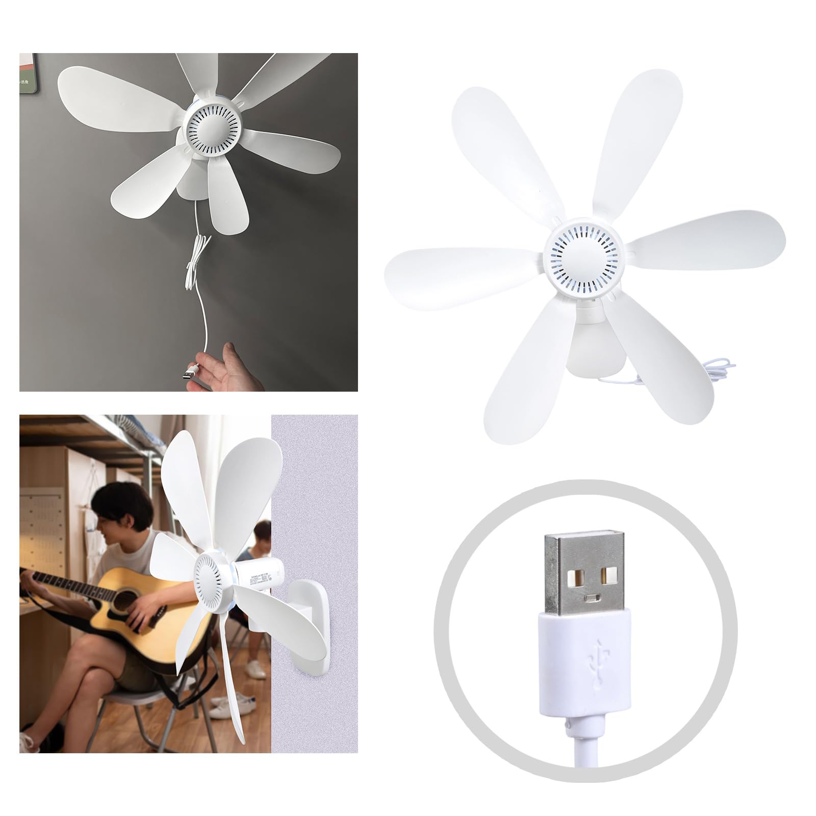 Ventilateur mural alimenté par USB avec télécommande amovible, 4 réglages de vitesse et fonction minuterie pour tente domestique ventilateur mural USB avec télécommande