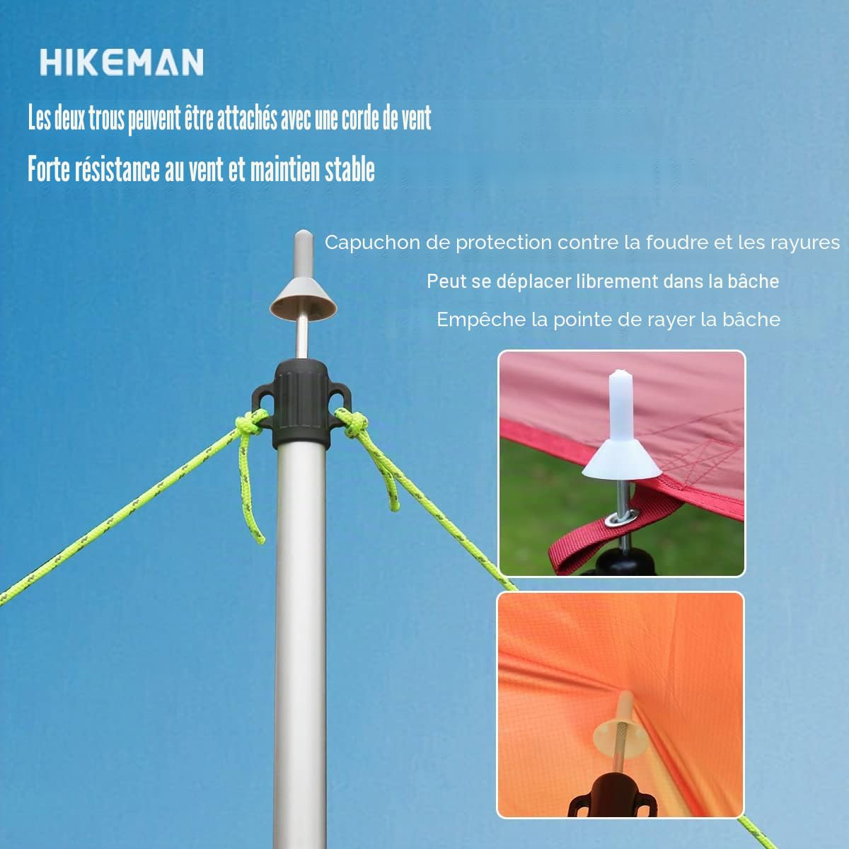 HIKEMAN Poteaux de Tente de Camping pour bâche, auvent, Porche, voiles de Soleil, bâche en Aluminium, réglables et télescopiques, 90 à 230 cm