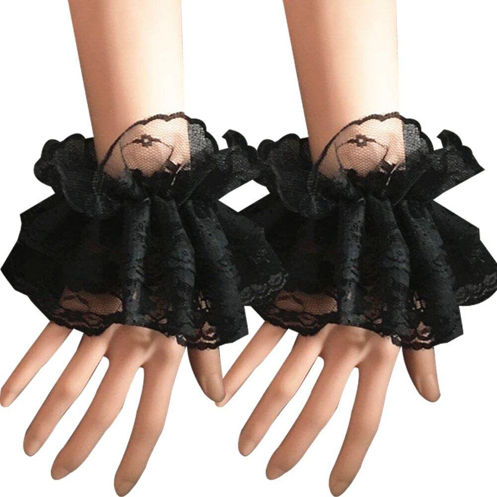 Jabot Ou Manchette Détachable En Dentelle Noire - Style Vintage, Fausses Manches Pour Costume D'Halloween, Fête Thématique (10x10 Cm)