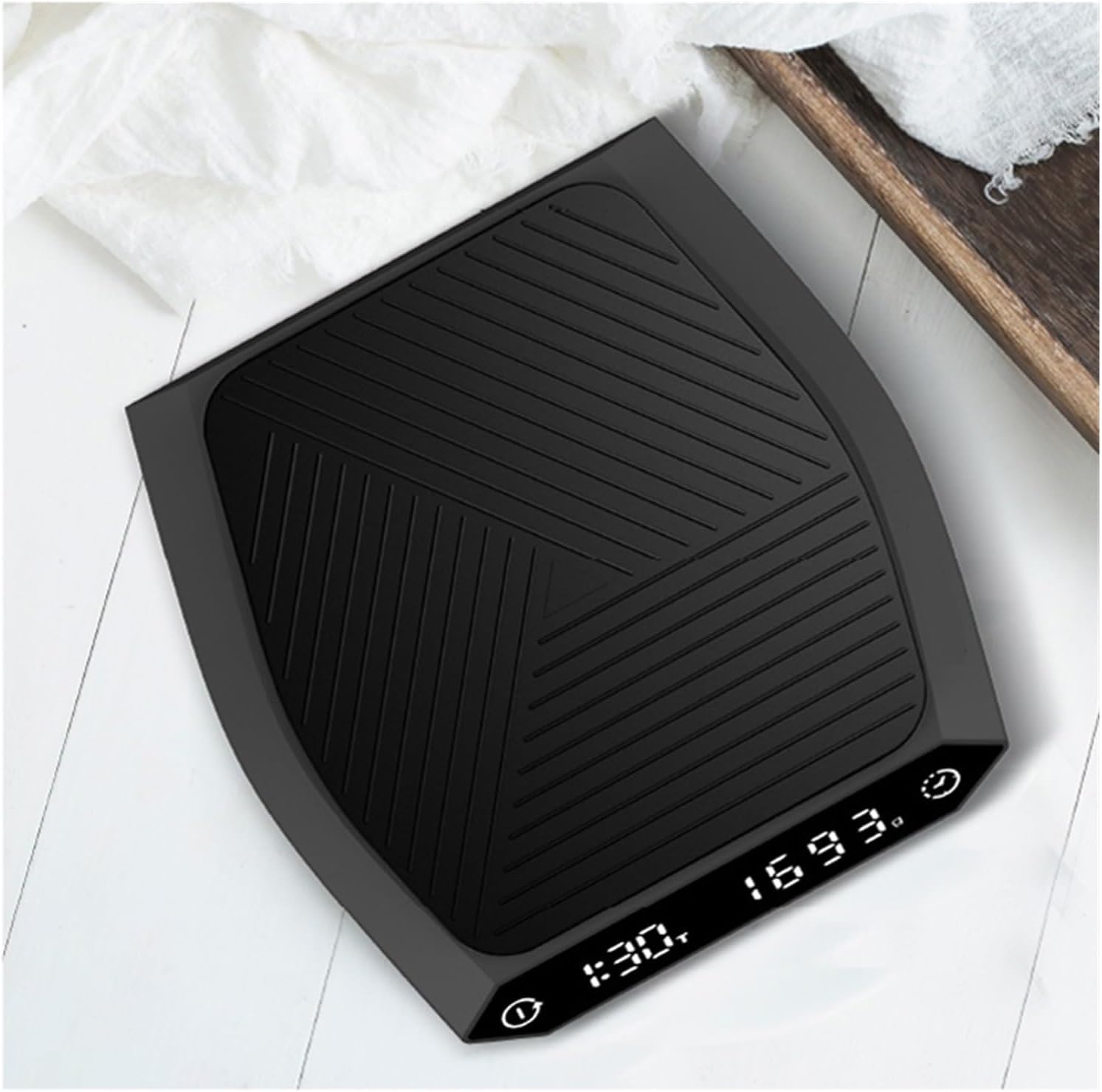 2kg/0.1G Digital Timing Coffee Scale Precision Kitchen Tool Accessories Electronic Balance Measuring Weighing Type-C(Black)