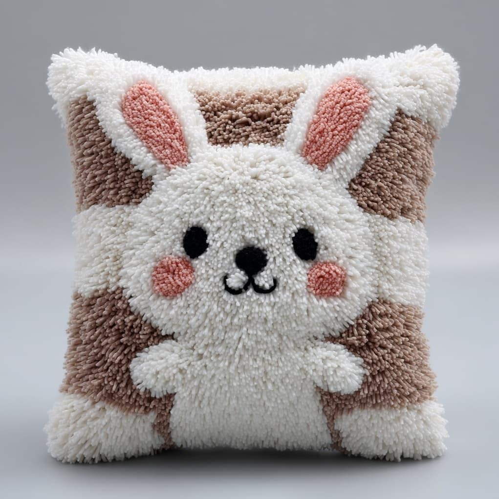 WallustrioaW Latch Hook Kit,A Cheerful Rabbit,Latch Hook Kits Pillow for Adults Embroidery Pattern Printed Canvas Creativity Crochet Gift,17x17in