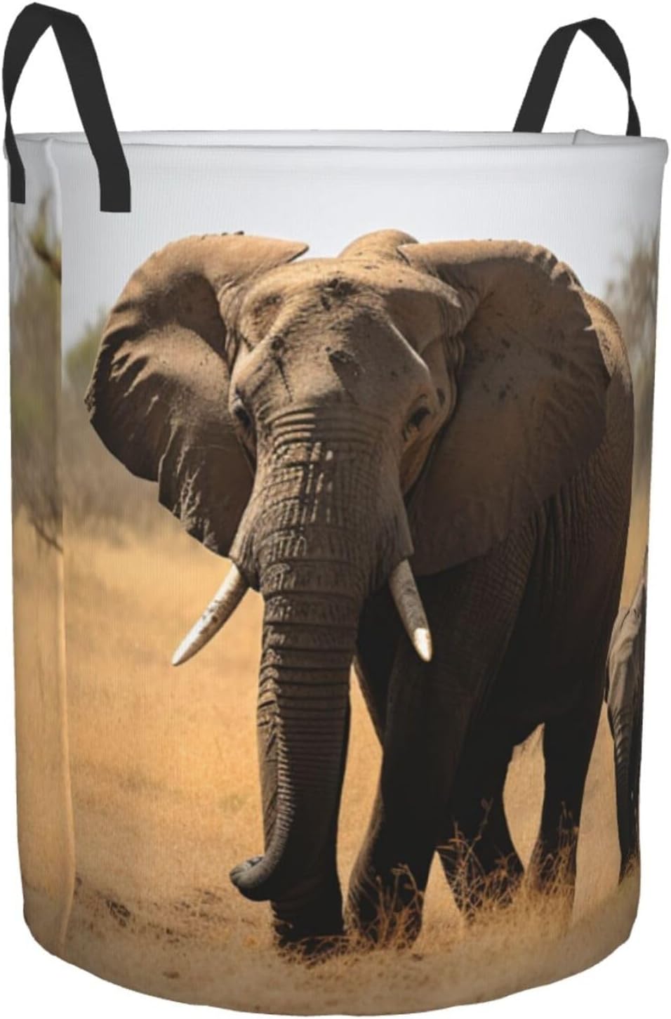 Walking Elephants Mother And Baby Printed Laundry Basket Collapsible Laundry Hamper Waterproof Storage Basket With Handles For Home Bathroom Bedroom Dorm