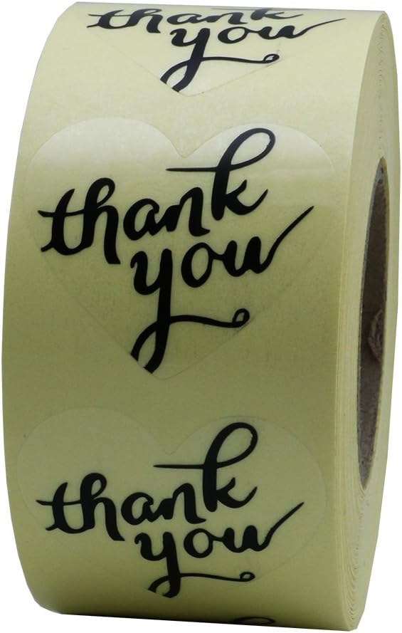 Hybsk Love Heart Clear Transparent Thank You Stickers with Heart 1.5 Inch Adhesive Labels 500 Per Roll (Transparent)