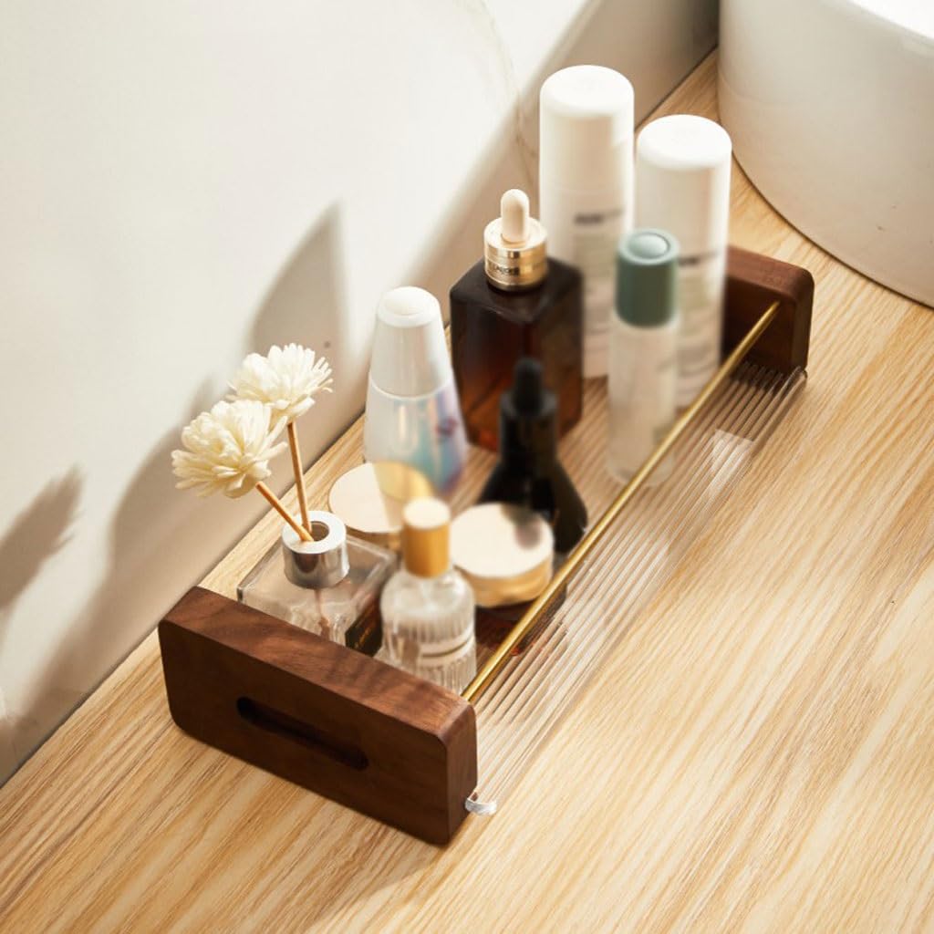 Estante para Cepillos de Dientes Portaspazzolino in Acrilico Portadentifricio da Bagno a Parete Portaoggetti in Legno massello con Gancio(S30cm)