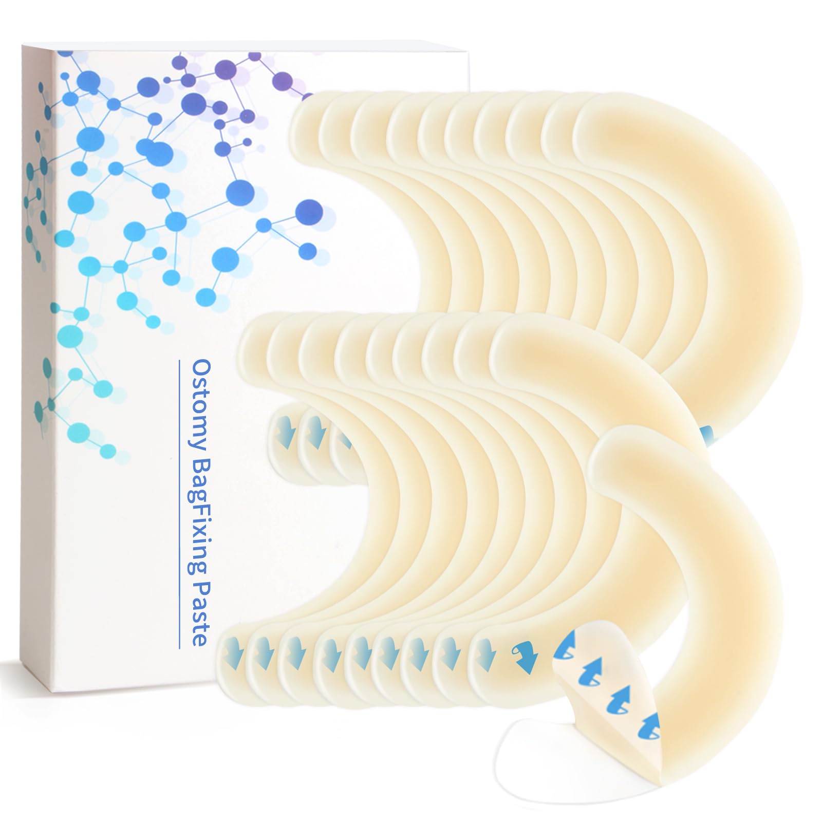20PCS Ostomy Supplies,Ostomy Barrier Strips,Elastic Barrier Adhesive Tape Strips for Colostomy Bags Curved Ileostomy Tape for Stoma Urostomy Bag
