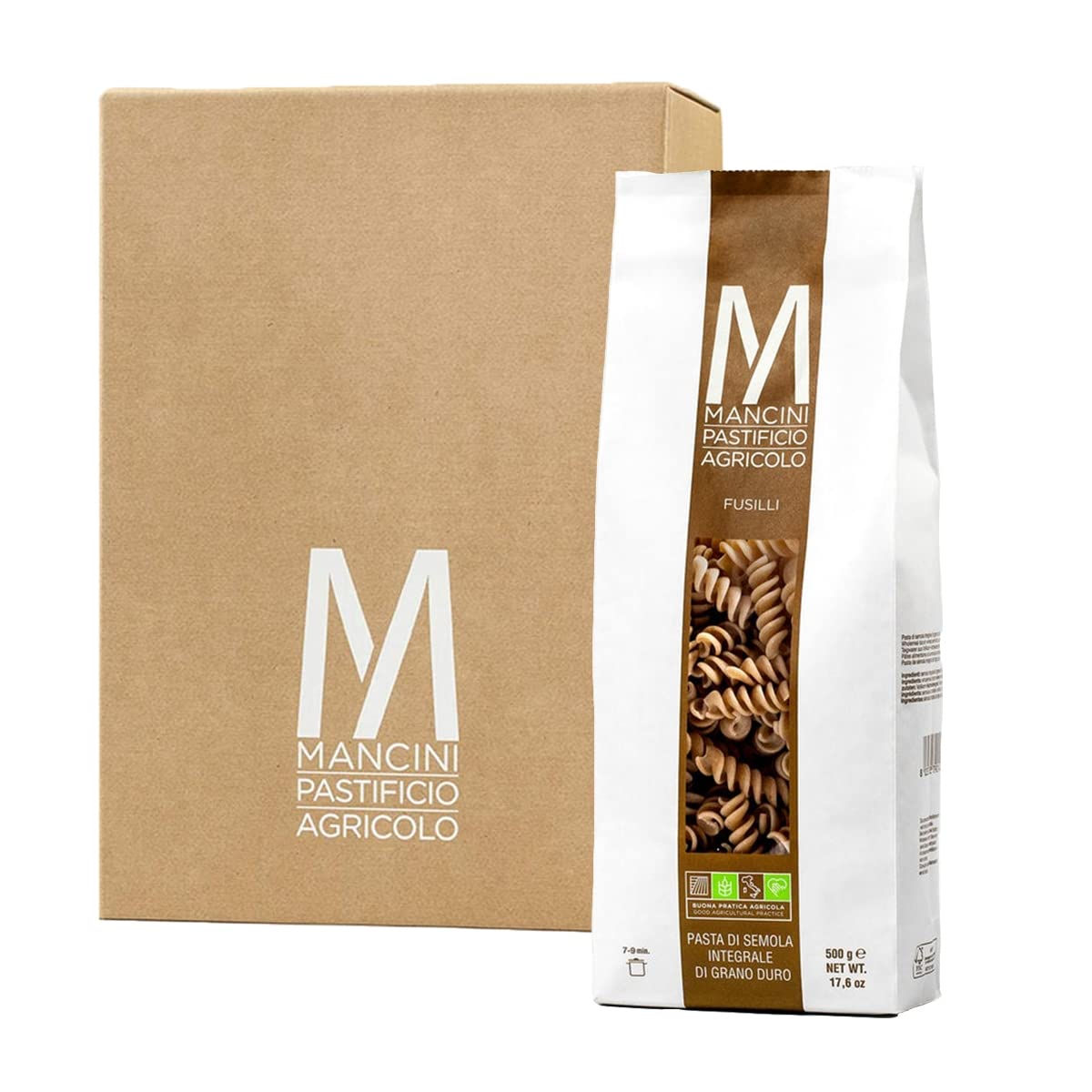 Mancini Pastificio Agricolo - Fusilli Integral 500 gr - Caja de 12 Paquetes