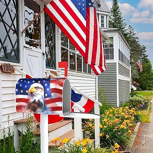 Patriotic Eagle American Flag 4th of July Independence Day Mailbox Cover Magnetic Welcome Memorial Day Mailbox Wraps Post Letter Box Cover for Garden Yard Home Decor Standard Size 21\" x 18\"