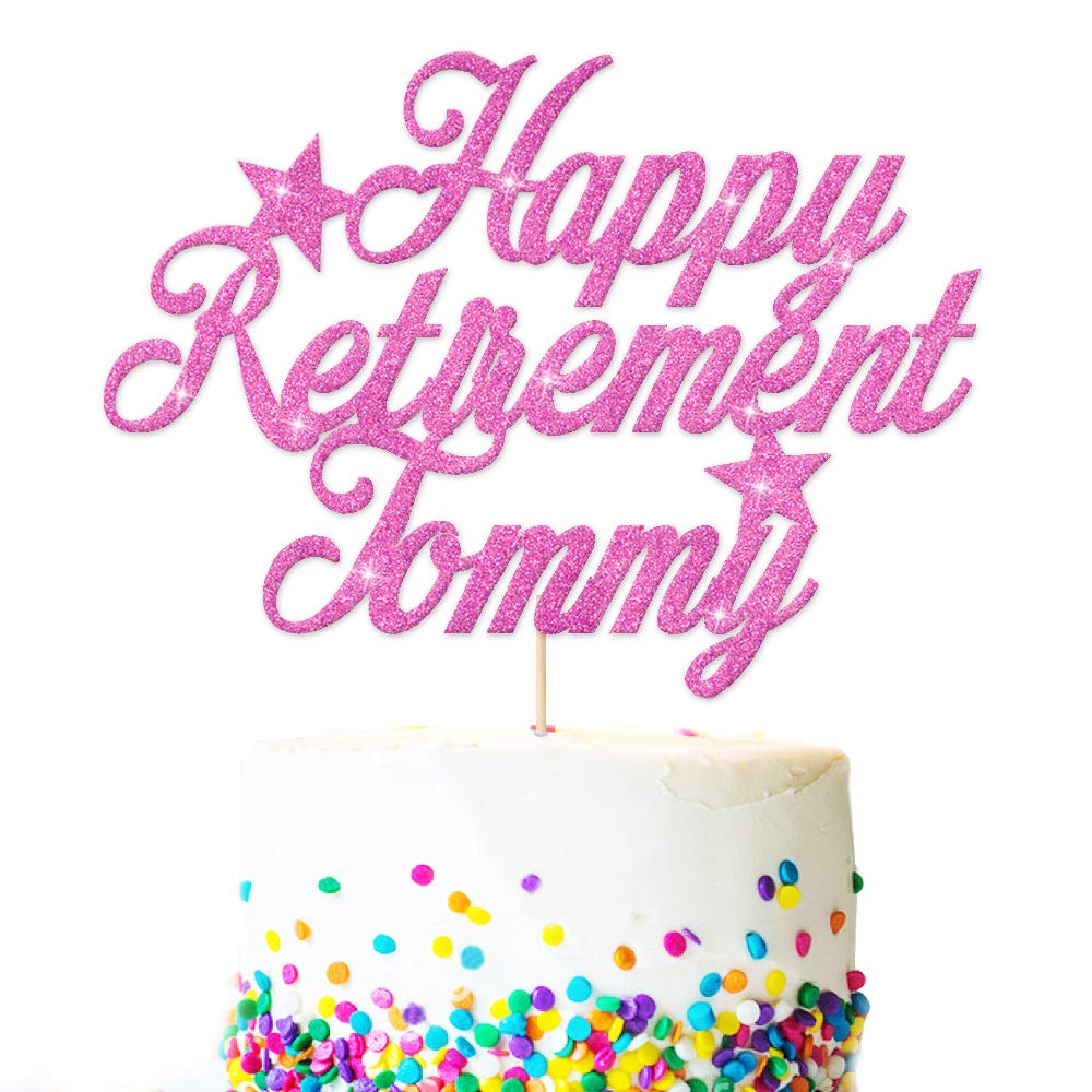 EDSG Personalised Cake Topper for Retirement | Custom Cake Decoration With Any Name | Double Sided Multicolour Glitter Party Decoration Hand Finished in UK(Pink)