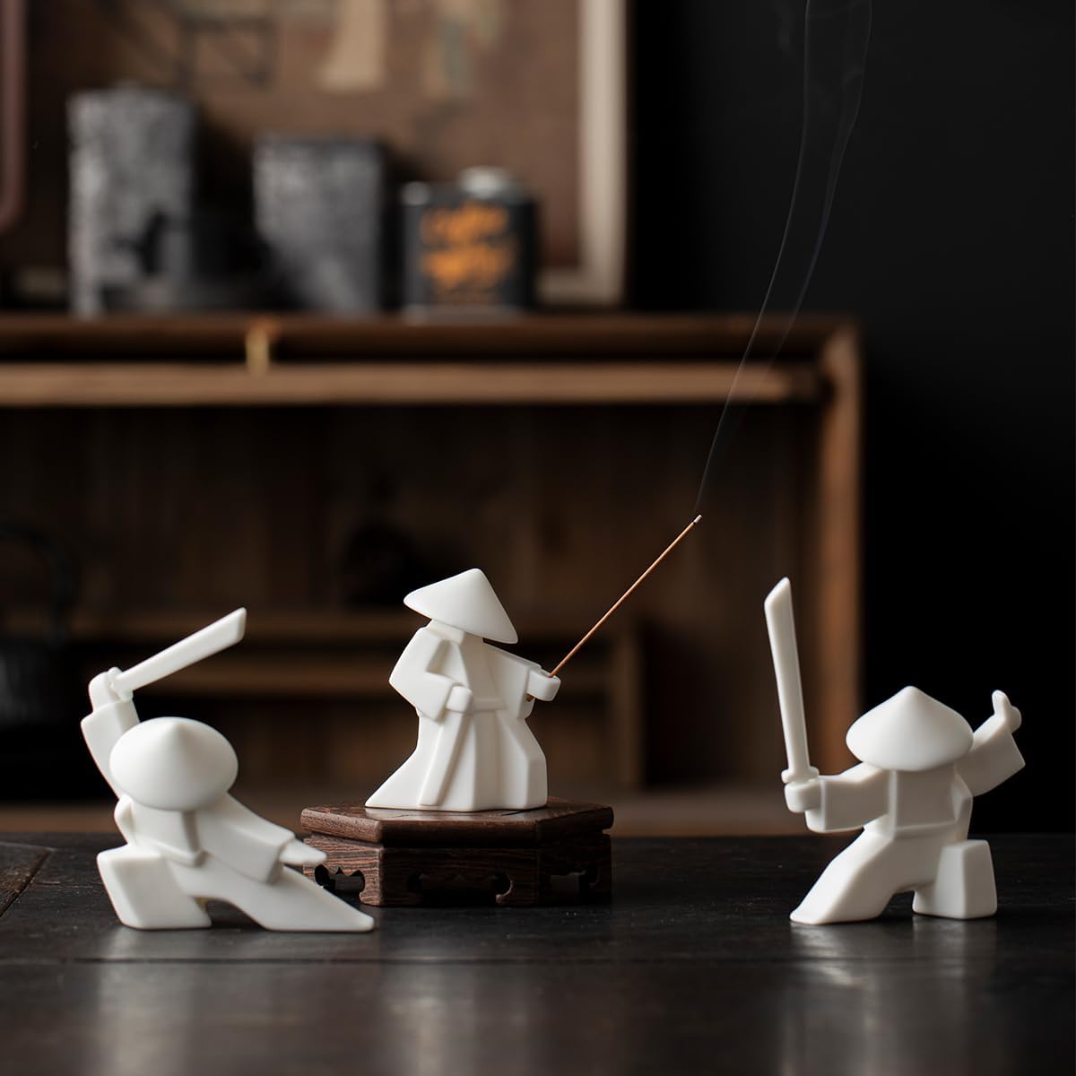 LYART Tea Pet Warrior Statue Figurine Tea Ornament Accessories Cute Kung Fu Tea Ceramic Sculpture Decoration Gift for Tearoom Home Office Children's Day Gift for Tea Lover (White a+b+c)