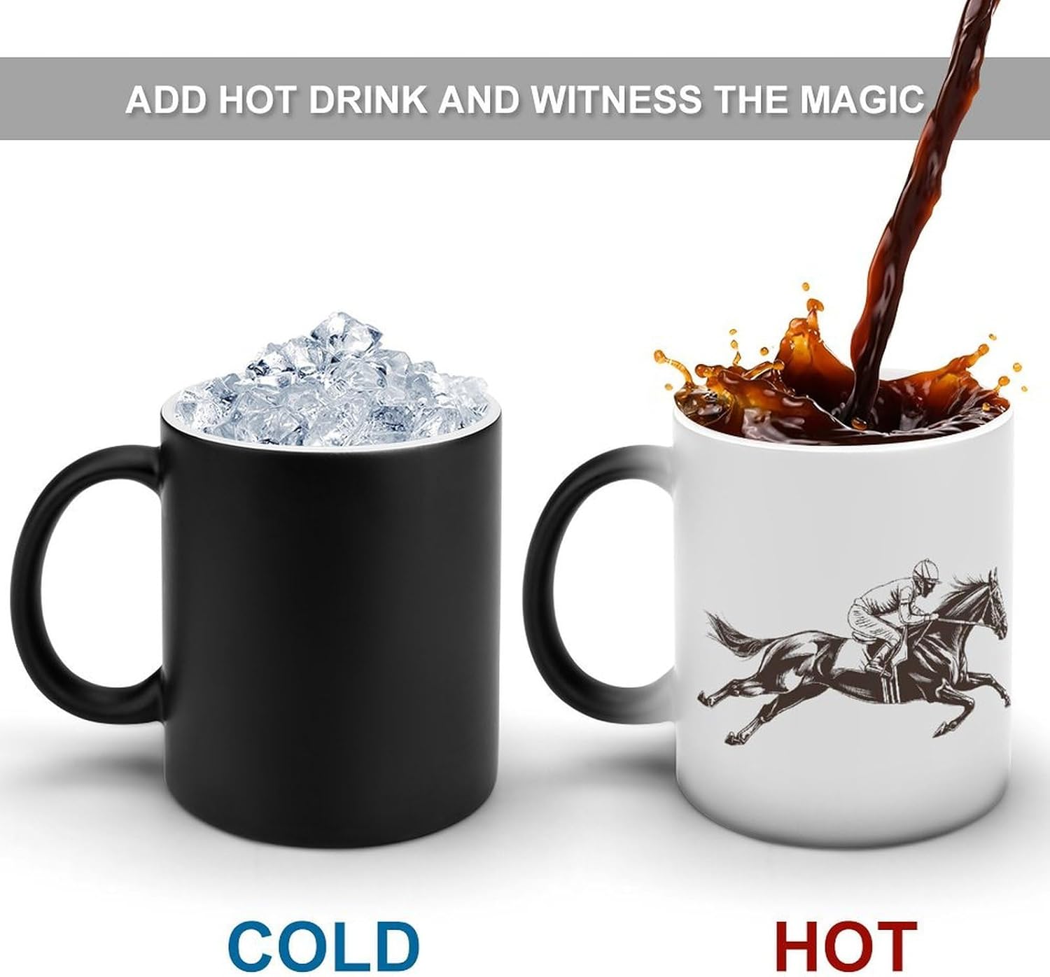 Jockeys Ride Horse Race Color Changing Mug Heated Ceramic Cup Heat Sensitive Coffee Mug Fun Gift