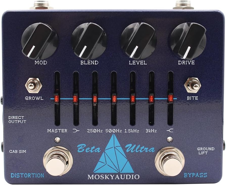 BETA ULTRA Electric Bass Distortion Preamp Effect Pedal 6-band Graphic EQ with 1/8'' Headphones Output