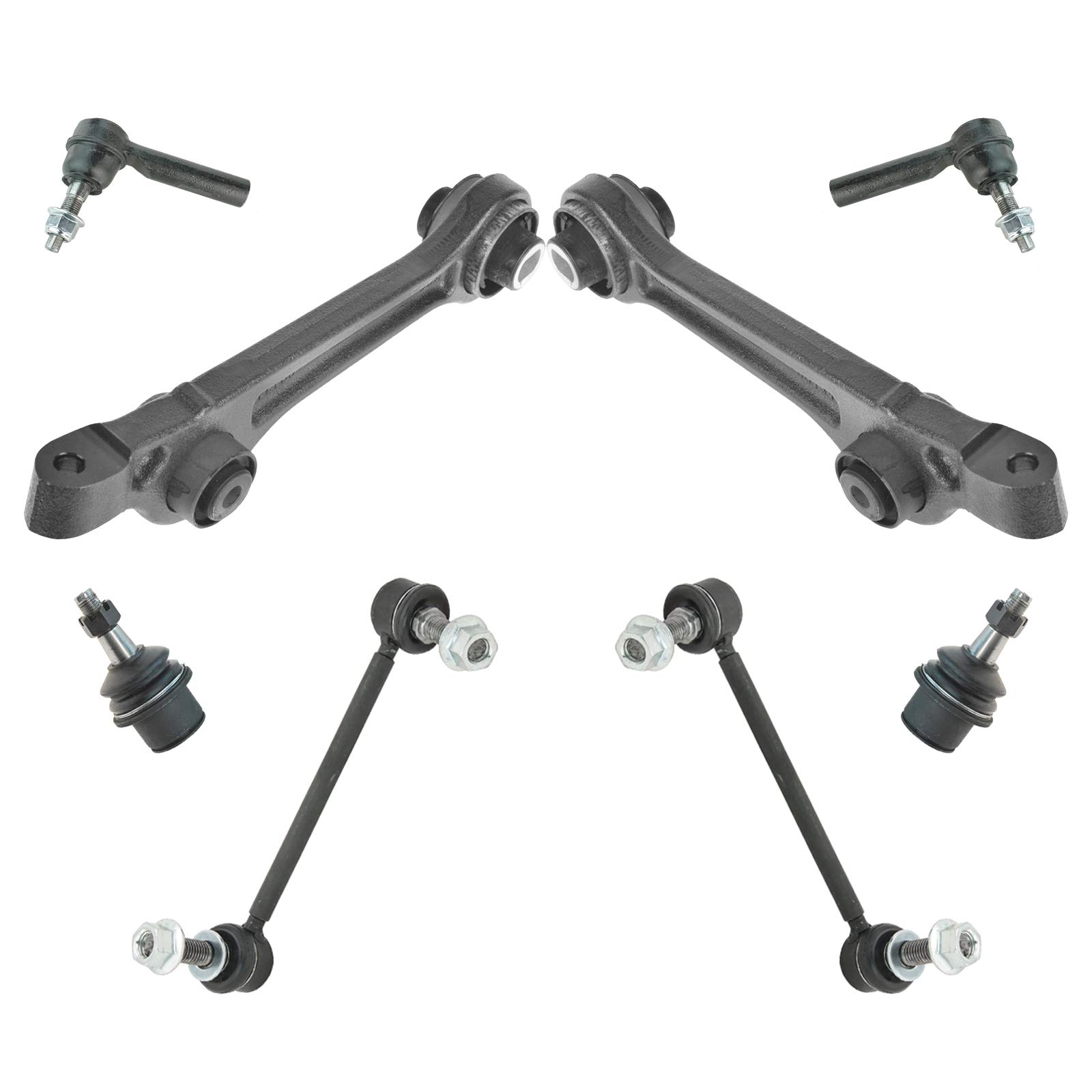 TRQ 8 Piece Steering Suspension Kit Control Arms Ball Joints Tie Rods End Link