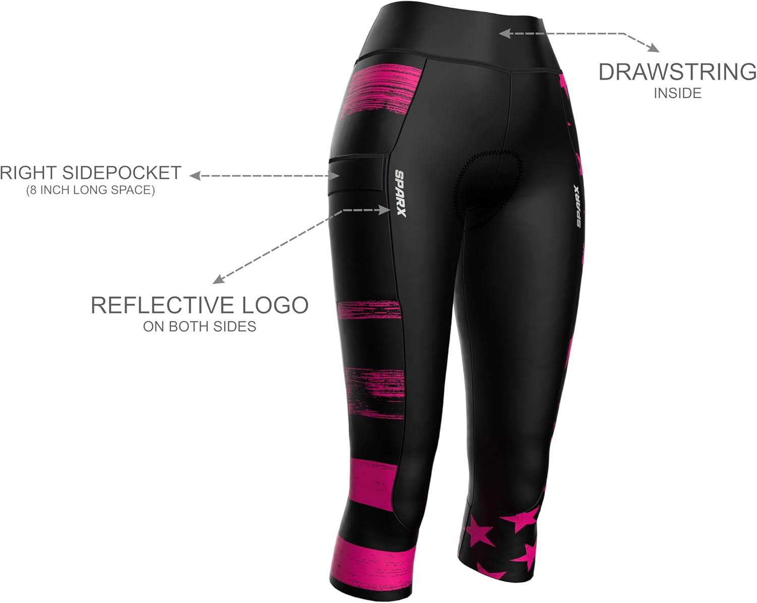 Sparx Women Padded Bike Pants Cycling Shorts Bicycle Thermal Capris 3/4 Winter Biking Tights - Image 2